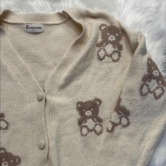 No Boundaries Cream and Brown Bear Cardigan - Picture 2 of 4
